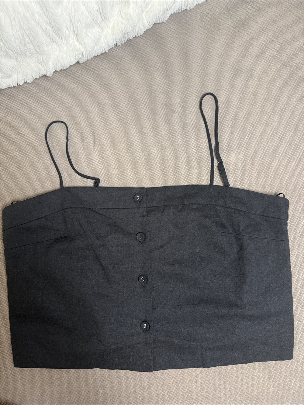 Wayf Black Button-Front Cropped Linen Blend Cami